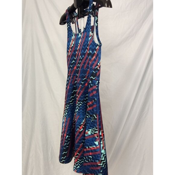 Bobeau Women's Blue Orange Strappy Zig Zag Pattern Mini Dress Siza XS - Picture 2 of 7